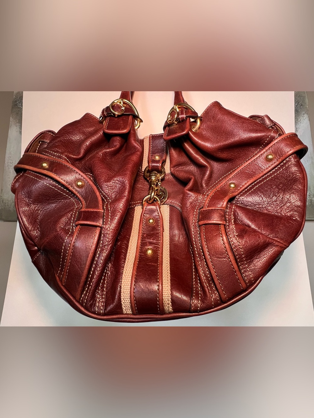 VNTG Juicy Couture Chocolate Brown Leather Hobo Shoulder Bag Gold Hardware Y2K - Picture 5 of 16